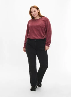 Zizzi Melange Blouse With Round Neck And Long Sleeves -Chic Soldes CA02405A 2121 ModelFullBody