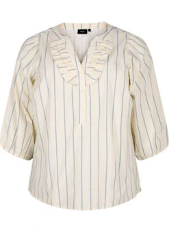 Zizzi 3/4 Sleeve Cotton Blouse With Stripes -Chic Soldes CA02408A 0348 Front
