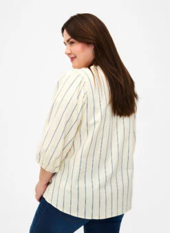 Zizzi 3/4 Sleeve Cotton Blouse With Stripes -Chic Soldes CA02408A 0348 ModelBack