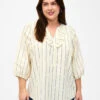 Zizzi 3/4 Sleeve Cotton Blouse With Stripes -Chic Soldes CA02408A 0348 ModelFront