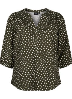 Zizzi 3/4 Sleeve Cotton Blouse With Polka Dots -Chic Soldes CA02408A 0787 Front