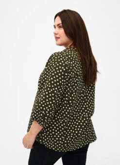 Zizzi 3/4 Sleeve Cotton Blouse With Polka Dots -Chic Soldes CA02408A 0787 ModelBack