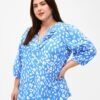 Zizzi 3/4 Sleeve Cotton Blouse With Print -Chic Soldes CA02408A 1435 ModelFront