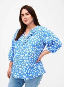 Zizzi 3/4 Sleeve Cotton Blouse With Print