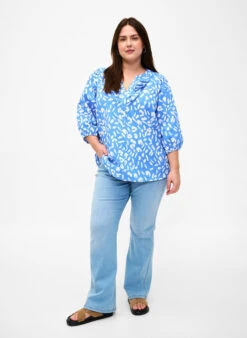 Zizzi 3/4 Sleeve Cotton Blouse With Print -Chic Soldes CA02408A 1435 ModelFullBody