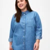 Zizzi Long Sleeve Denim Shirt With Chest Pocket -Chic Soldes CA02411A 1025 ModelFront