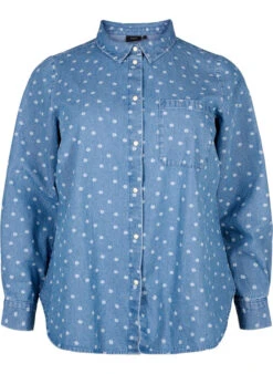 Zizzi Floral Denim Shirt With Chest Pocket -Chic Soldes CA02411A 9990 Front