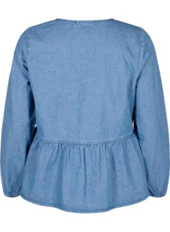 Zizzi Denim Peplum Blouse With Tie Fastening -Chic Soldes CA02411B 1025 Back