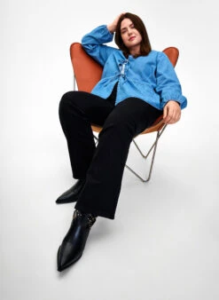 Zizzi Denim Peplum Blouse With Tie Fastening