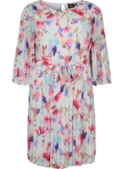 Zizzi Printed Pleated Dress With Waist Tie -Chic Soldes CA06015A 9992 Front