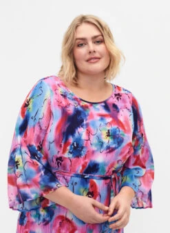 Zizzi Printed Pleated Dress With Tie String -Chic Soldes CA06015A 9994 ModelDetail1