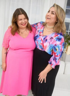 Zizzi Pleated Top With 3/4 Sleeves -Chic Soldes CA06015C 9994 ImageBack