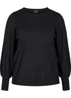 Zizzi Knitted Blouse With Viscose And Balloon Sleeves -Chic Soldes CA52960A 0199 Front