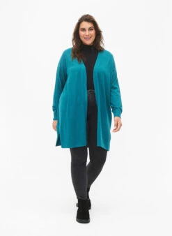 Zizzi Knitted Cardigan With Vent And Rib -Chic Soldes CA52960E 1032 ModelFullBody