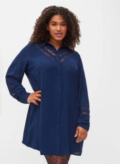 Zizzi Long Shirt With Lace Details