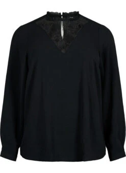 Zizzi Long Sleeved Blouse With Lace Detail -Chic Soldes CA58762E 0199 Front