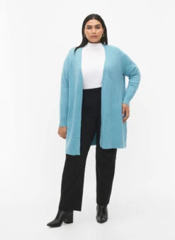Zizzi Long Open Front Cardigan -Chic Soldes CA61007G 9990 ModelFullBody