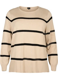 Zizzi Knitted Viscose Blouse With Stripes -Chic Soldes CA61099L 1033 Front