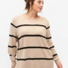 Zizzi Knitted Viscose Blouse With Stripes -Chic Soldes CA61099L 1033 ModelFront