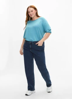 Zizzi Viscose Knitted Blouse With 3/4 Sleeves -Chic Soldes CA61099O 0254 ModelFullBody