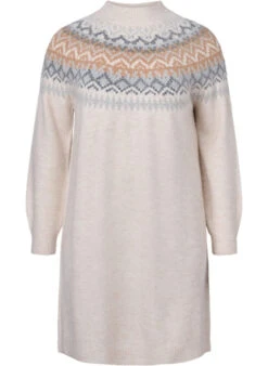 Zizzi Patterned Knitted Dress With Long Sleeves -Chic Soldes CA61207C 0747 Front