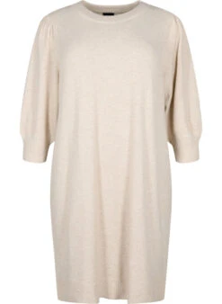 Zizzi Knitted Dress With 3/4 Puff Sleeves -Chic Soldes CA61279F 1112 Front