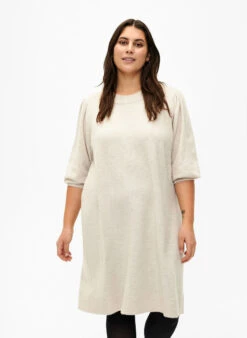 Zizzi Knitted Dress With 3/4 Puff Sleeves