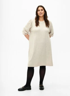 Zizzi Knitted Dress With 3/4 Puff Sleeves -Chic Soldes CA61279F 1112 ModelFullBody
