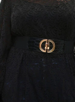 Zizzi Elastic Waist Belt With Gold-colored Buckle -Chic Soldes D01037A 0199 ModelDetail1