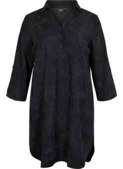 Zizzi Velvet Dress With 3/4-length Sleeves And Buttons -Chic Soldes E02553C 0199 Front