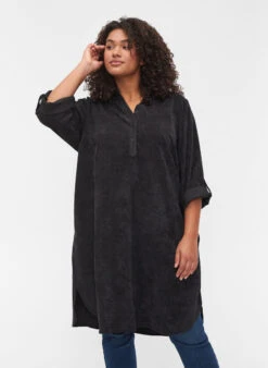 Zizzi Velvet Dress With 3/4-length Sleeves And Buttons