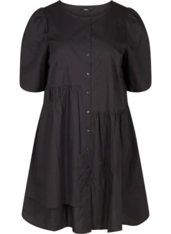 Zizzi Cotton Shirt Dress With Puff Sleeves -Chic Soldes E02753A 0199 Front