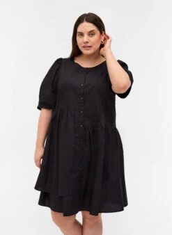 Zizzi Cotton Shirt Dress With Puff Sleeves