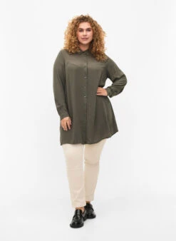 Zizzi Long Viscose Shirt With Long Sleeves -Chic Soldes E03014Q 2151 ModelFullBody