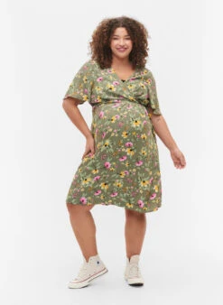 Zizzi Pregnancy Dress In Viscose With Wrap -Chic Soldes E03061E 9990 ModelFullBody