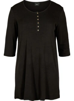 Zizzi Plain Blouse With Buttons And 3/4 Sleeves -Chic Soldes E03098C 0199 Front