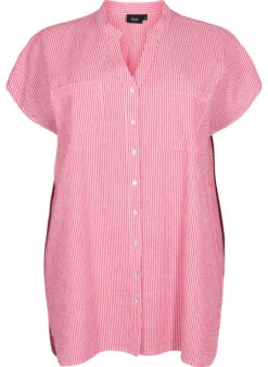 Zizzi Short-sleeved Cotton Shirt With Stripes -Chic Soldes E04121C 0934 Front