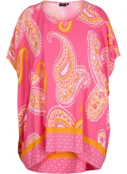 Zizzi Printed Short-sleeved Viscose Blouse -Chic Soldes E04126B 9990 Front