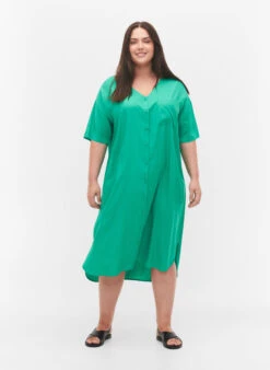 Zizzi Short-sleeved Viscose Shirt Dress -Chic Soldes E04139A 0953 ModelFullBody