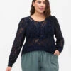 Zizzi Lace Top With Frill Detail -Chic Soldes E04153A 0489 ModelFront