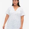 Zizzi Cotton T-shirt With Dots And V-neck -Chic Soldes E04155A 9992 ModelFront