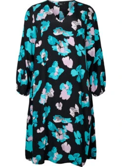 Zizzi Long-sleeved Viscose Dress With Print -Chic Soldes E04162A 9990 Front