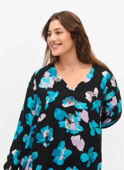 Zizzi Long-sleeved Viscose Dress With Print -Chic Soldes E04162A 9990 ModelDetail1