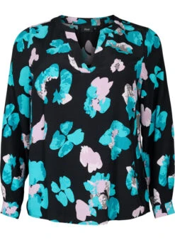 Zizzi Long-sleeved Viscose Blouse With Print -Chic Soldes E04162B 9990 Front