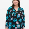 Zizzi Long-sleeved Viscose Blouse With Print -Chic Soldes E04162B 9990 ModelFront