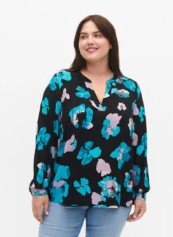 Zizzi Long-sleeved Viscose Blouse With Print