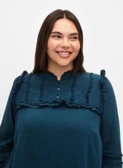 Zizzi Viscose Dress With Broderie Anglaise And Ruffle Details -Chic Soldes E04170A 0727 ModelDetail1