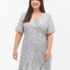 Zizzi Dotted Viscose Wrap Dress -Chic Soldes E04171B 9990 ModelFront