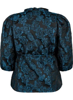 Zizzi Jacquard Wrap Blouse With 3/4 Sleeves -Chic Soldes E04172A 0199 Back