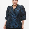 Zizzi Jacquard Wrap Blouse With 3/4 Sleeves -Chic Soldes E04172A 0199 ModelFront